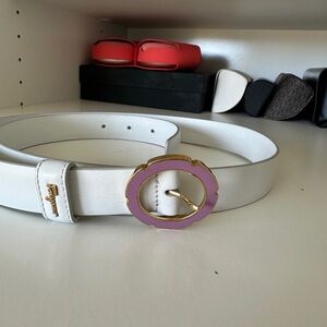 Salvatore Ferragamo skinny belt. Size 90 cm. White with lilac buckle with gold